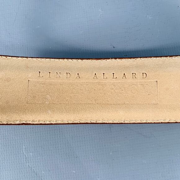 LINDA ALLARD Size S Brown Cognac Lizard Leather Covered Buckle Belt